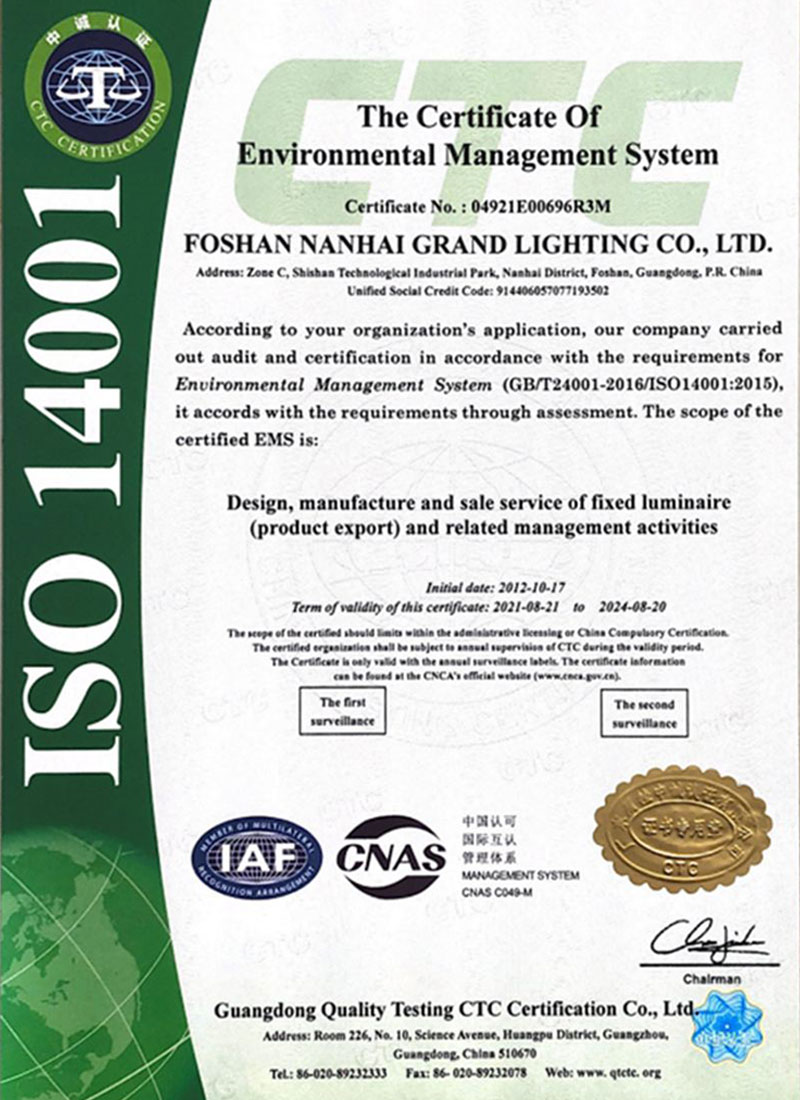 ISO 14001 environmental management certificate