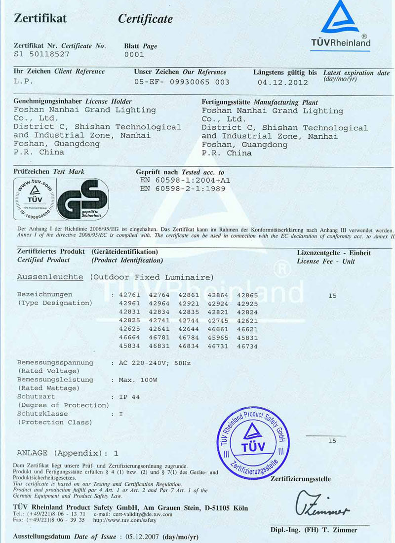 TUV Rheinland product certification